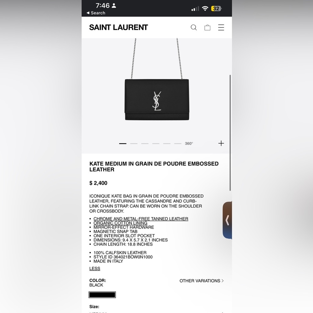 Saint Laurent Kate Medium Calfskin Crossbody / Shoulder Bag - FULL INCLUSION - Picture 10 of 10